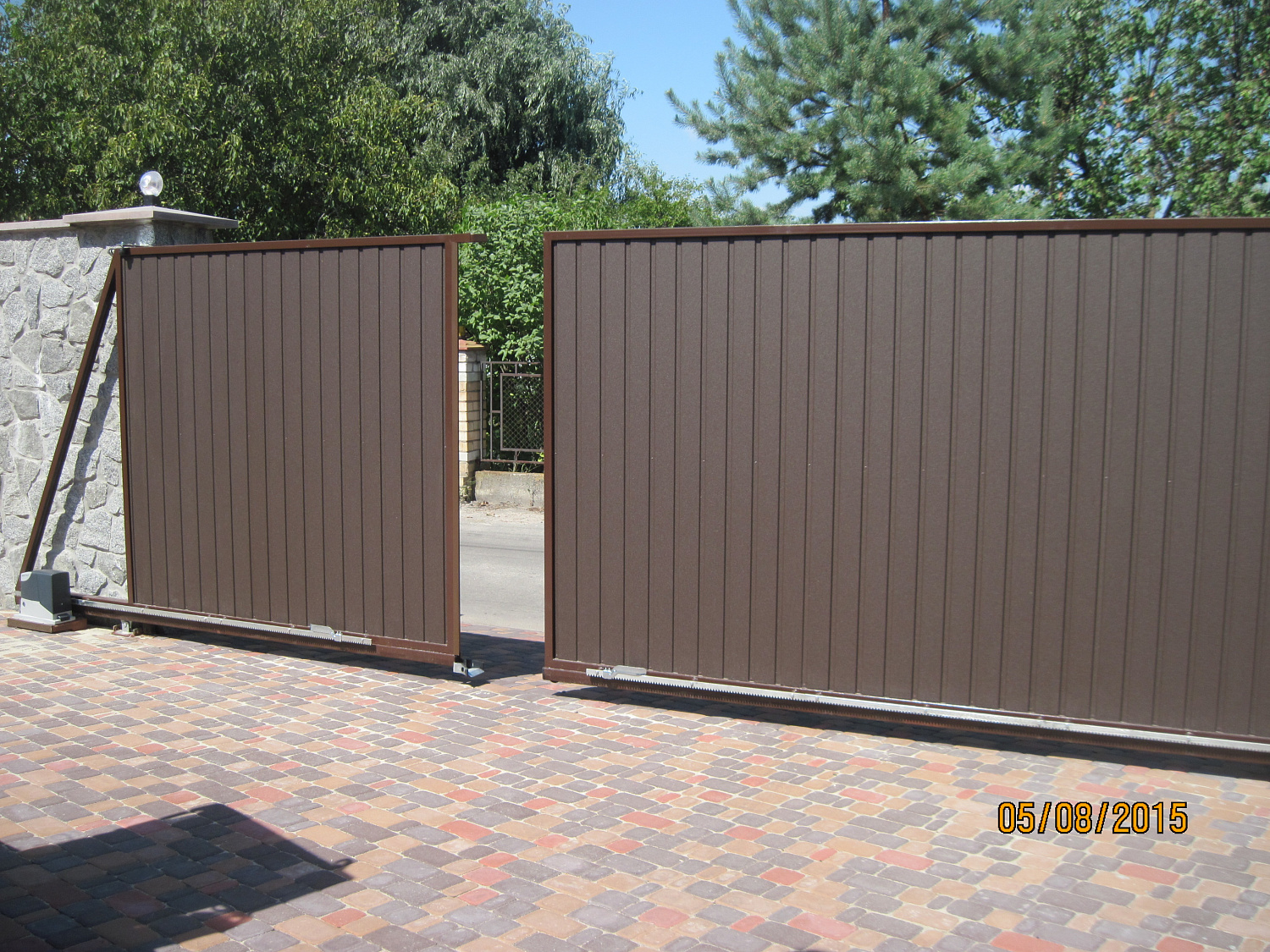 Откатные ворота, зашивка профлист ПС 10